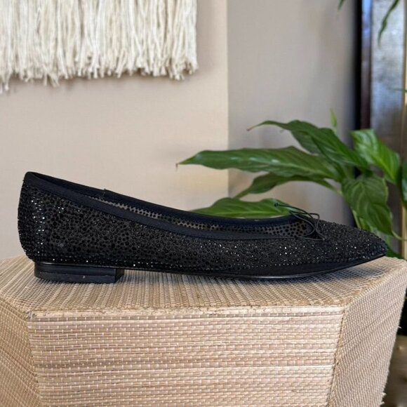 Adrianna Papell Black Sheer Mesh Black Crystal Embellished Ballet Flats Size 8.5 - Picture 7 of 13